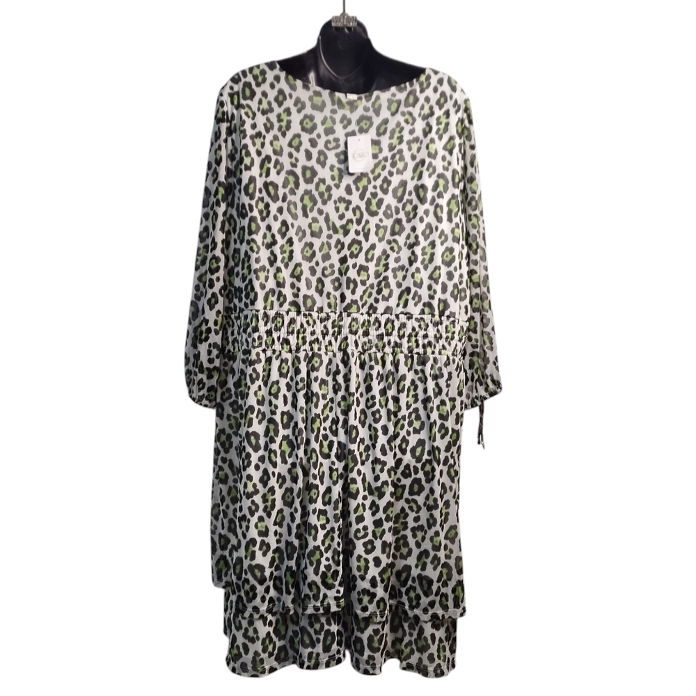 Cato Dress Multicolor Mesh Animal Print V-Neck 3/4 Cut-out Sleeve Sz 22/24W NWT - Picture 2 of 11
